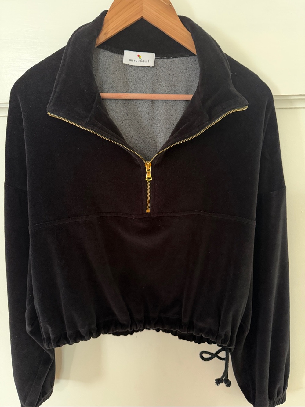 Gil Rodriguez Velvet Half-Zip Pullover Black sz xs